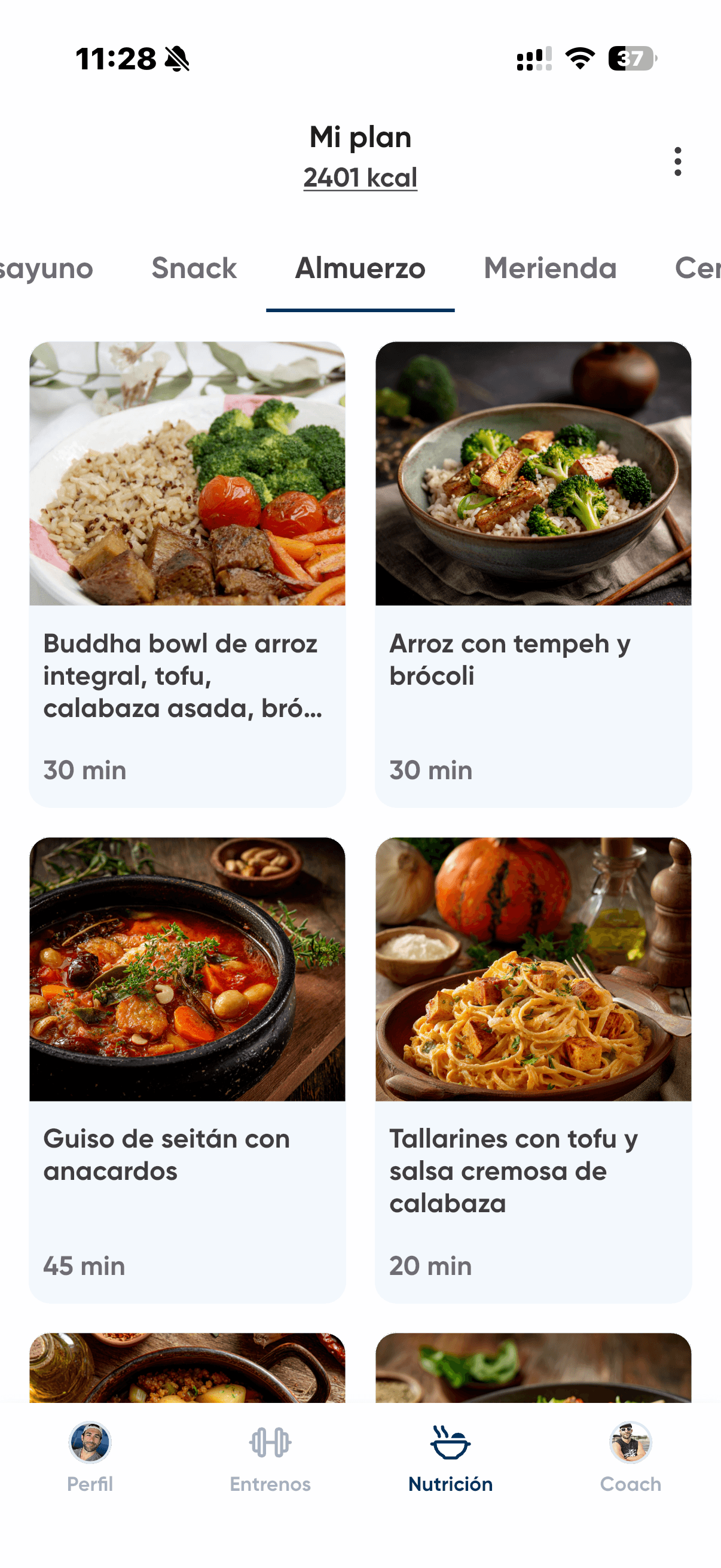 Plan de nutrición en la app Pacomont